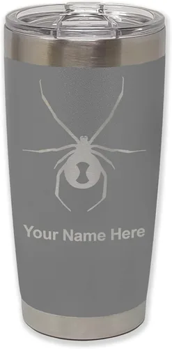 Vista 15 de LaserGram Vaso aislado al vacío de 20 onzas, araña viuda negra, grabado personalizado incluido (negro)