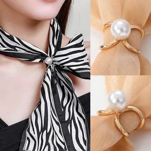 Vista 71 de 4 piezas de clip de anillo de bufanda para mujer, broche de perlas y flores, hebilla de metal para chal, accesorios de decoración para damas y niñas