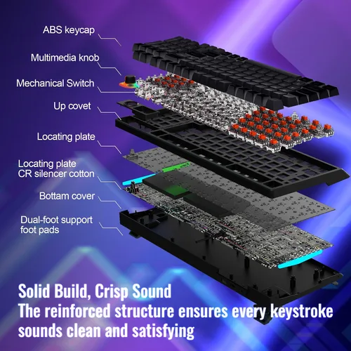 Vista 6 de Mechanical Gaming Keyboard with Red Switches 98 Keys PC Gaming Keyboard with BacklitMulti-Function Volume & Lighting Knob,Anti-Ghosting Wired USB