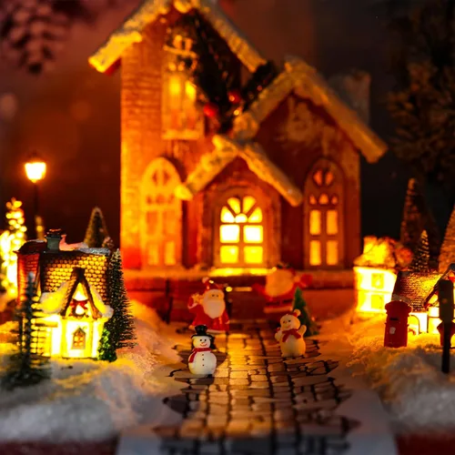 Vista 5 de Kosiz Village Street Mat de 5 x 50 pulgadas, accesorios de pueblo de Navidad, decoración de carretera en miniatura para exteriores, interiores
