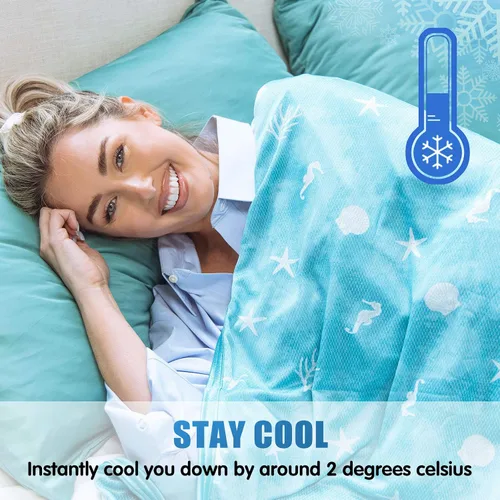 Vista 3 de Ailemei Direct Manta refrescante con efecto frío de doble cara, ligera, transpirable para verano, manta de cama con temática costera de gran