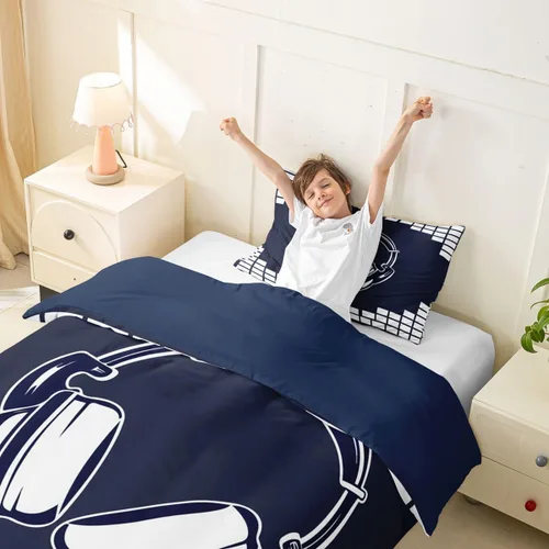 Vista 4 de Feelyou - Funda de edredón con estampado de auriculares, juego de ropa de cama con temática musical, patrón geométrico musical, funda de edredón