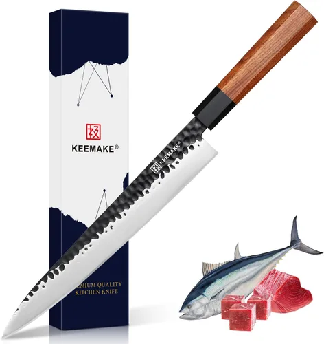 Vista 8 de Cuchillo Deba KEEMAKE de 6 pulgadas, cuchillo japonés de doble bisel de acero inoxidable 440C para pescado/filete con asa de madera octogonal G10