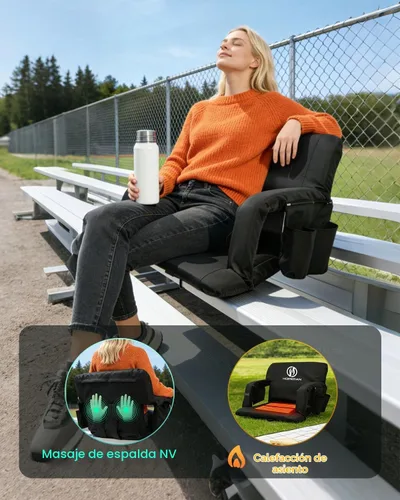 Vista 2 de HOPERAN Massage Heated Stadium Seats for Bleachers, Dual Control, Portable 21" Negro-1pc