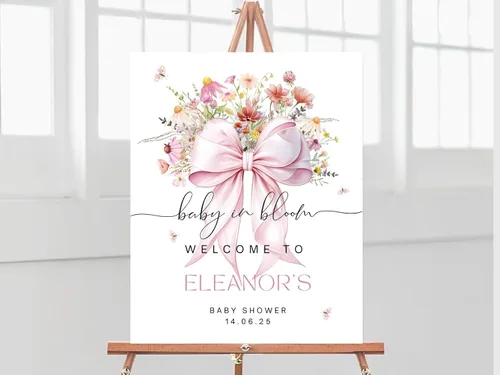 Vista 16 de Letrero de bienvenida personalizado de flores silvestres para baby shower, letrero floral bohemio para baby shower, letrero con nombre personalizado