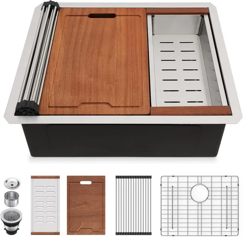 Vista 16 de Lordear - Fregadero de barra de 12 pulgadas bajo montaje, estación de trabajo, calibre 16, T304, 12 x 15, acero inoxidable, fregadero de cocina