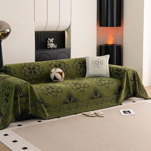 Vista 24 de DREAMINGO Funda para sillón reclinable con estampado floral verde y botánico de jacquard, 1 cojín, acogedora funda de felpilla para sala de estar