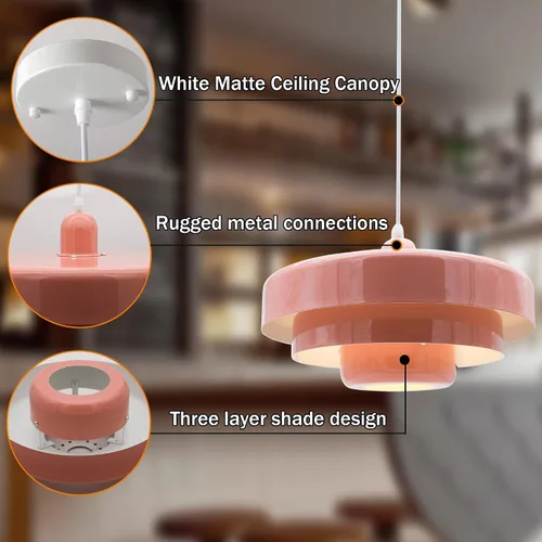 Vista 7 de Lámpara Colgante Rosa de Mediados de Siglo, Lámpara Colgante Nórdica, Accesorio de Iluminación Colgante, Luz de Techo Colgante con Diseño