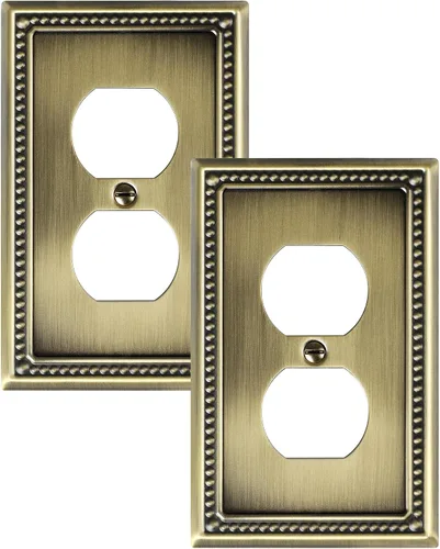 Vista 23 de Paquete de 2 Placas de Cubierta Combinadas para Interruptor de Palanca/Dúplex, Placa de Cubierta de Enchufe de Pared de Metal de Latón Antiguo