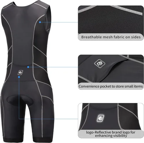 Vista 5 de Triathlon Suits Mens One-Piece Sleeveless Trisuits Skin Wet Suit for Running Cycling Swimming