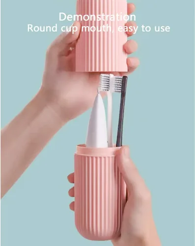 Vista 3 de Estuche portátil para cepillos de dientes de viaje, 2 unidades, organizador portátil para viajes de negocios y uso diario (rosa y azul)