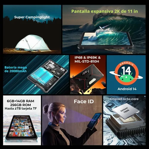 Vista 7 de HOTWAV R9 Pro 2025 Tablet Resistente 2K de 11 Pulgadas Android 14, Tablet Impermeable de 20080mAh 20GB+256GB/2TB TF Tablets para Exteriores