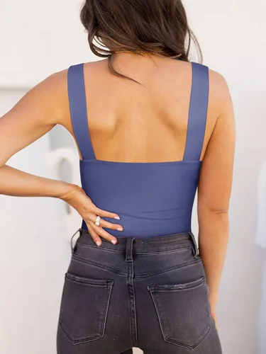 Vista 92 de Reoria - Camiseta sin mangas sexy tipo body con escote cuadrado para mujer, ropa para discoteca