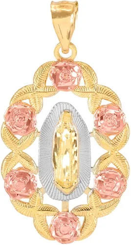 Vista 2 de Saint Collection - Collar con colgante de medalla milagrosa de oro de 10 quilates con diseño de Nuestra Señora de Guadalupe