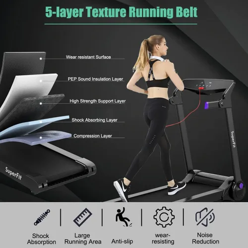 Vista 2 de Cinta de correr plegable motorizada 3.0HP, cintas de correr portátiles con pantalla digital HD, altavoz de dientes azules y control de aplicación