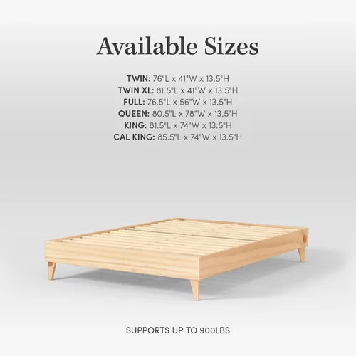 Vista 2 de CARDINAL & CREST Base de cama de madera, fabricada con 100% pino neozelandés, base de colchón maciza, listones de pino prensado, fácil montaje