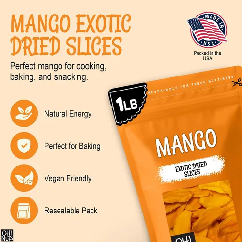 Vista 5 de Oh! Nuts Rebanadas de mango seco exótico – Bolsa a granel de 1 libra – Bocadillos de frutas jugosas deshidratados endulzados y masticables