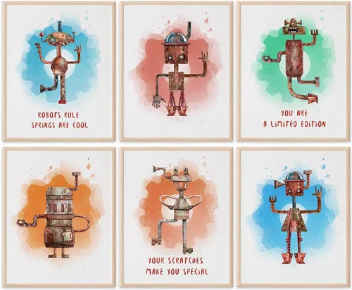 Vista 14 de Impresiones artísticas de aviones de guardería (juego de 4) – sin marco – 8 x 10 segundos Arte de pared encantador y caprichoso para guarderías