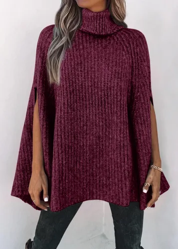 Vista 3 de KIRUNDO Suéter tipo poncho de cuello alto para mujer, para otoño e invierno 2024
