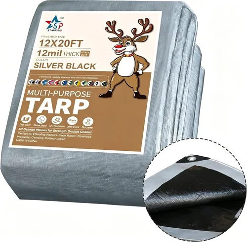Vista 31 de STARPYNG-12 Mil Pink/Silver 5x20 Feet Tarp-Heavy Duty Poly Tarp-Cover,Waterproof, UV Resistant, Weather Resistant, Cover Cars, Boats