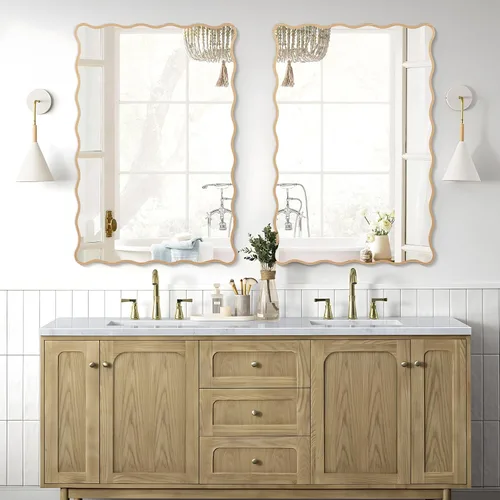 Vista 3 de Espejo ondulado de baño de 24 x 36 pulgadas, espejo festoneado rectangular para decoración de pared, tocador de baño, dormitorio, sala de estar