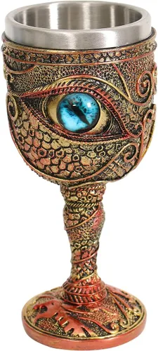 Vista 2 de Cáliz de vino de acero inoxidable El Ojo del Dragón, copas de vino medievales de dragón de Dungeons and Dragons, 7 onzas. Regalo para hombres