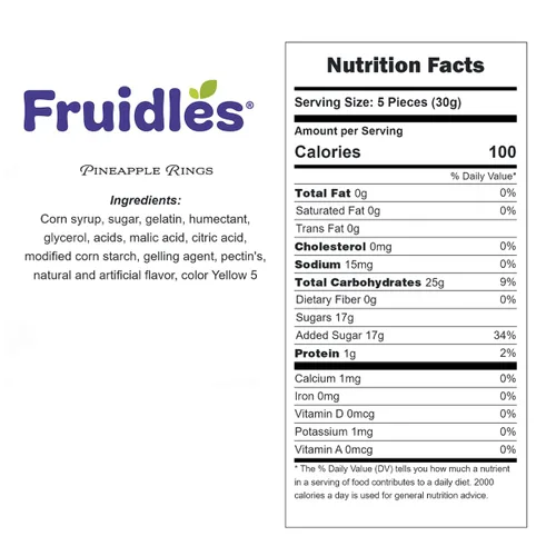 Vista 2 de Fruidles Anillos de gomitas de piña, deliciosas gomitas de sabores de frutas (media libra)