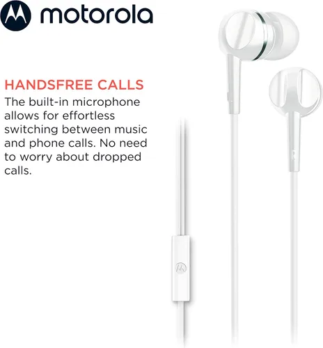 Vista 3 de Motorola - Auriculares con cable con micrófono, auriculares intraurales con cable, botón de control para llamadas/música, cómodos y ligeros de fácil