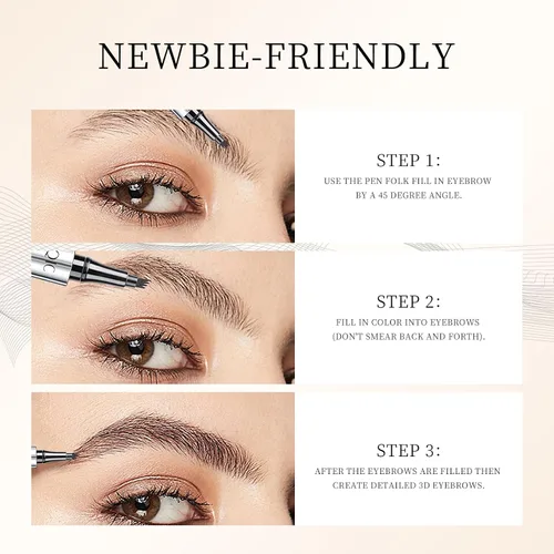 Vista 2 de QIC Lápiz de cejas de 4 puntas, bolígrafo microblading impermeable de larga duración con aplicador de punta de microhorquilla mejorado para cejas