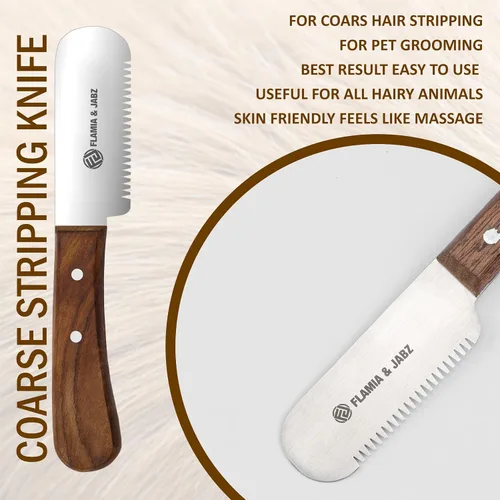 Vista 5 de FLAMIA & JABZ Cuchillo profesional para pelar a mano para el aseo de perros, herramienta para recortar, mango de madera Meranti rojo agarre