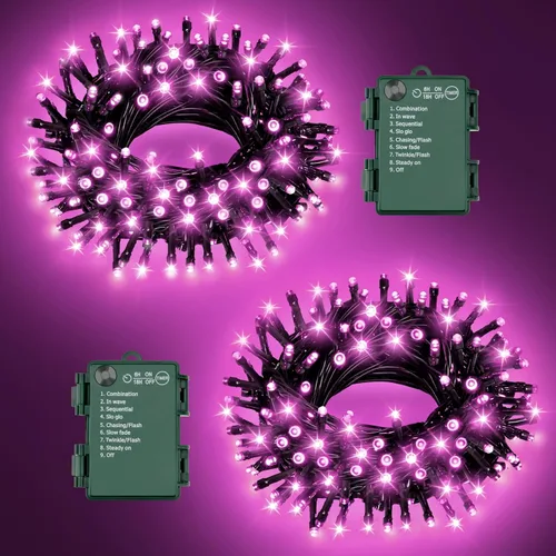 Vista 15 de Luces de Cadena de Halloween Total 100LED Operadas por Batería Exteriores 8 Modos con Temporizador 16.4Pies*2, 50LED*2 Luces de Hadas Impermeables