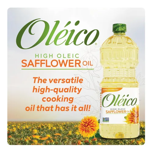 Vista 3 de Oleico - Aceite de cártamo de alto contenido oleico sin OMG, certificado Kosher, prensado por expulsor, aceite de cártamo estable a altas