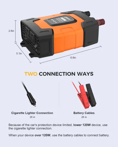 Vista 6 de Ampeak - Inversor de potencia de 400 W, 4.8A con doble puerto USB, 2 salidas de AC, inversor de coche, 12V DC a 110V AC, 11 protecciones