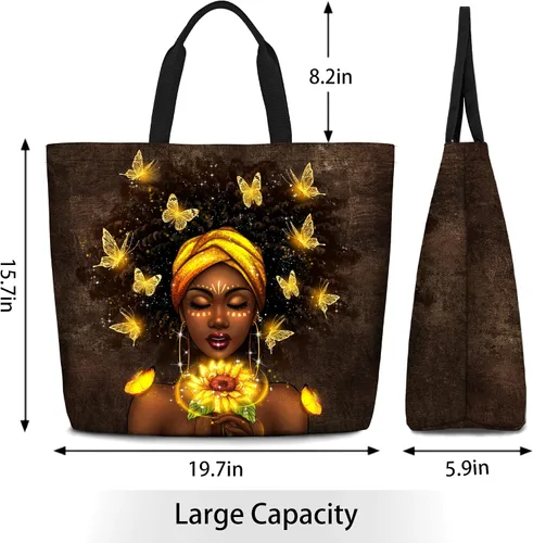 Vista 4 de Bolsos de mano afroamericanos para mujer, bolso de arte negro Afro Black Girl Magic Satchel bolsos para gimnasio, escuela, viajes