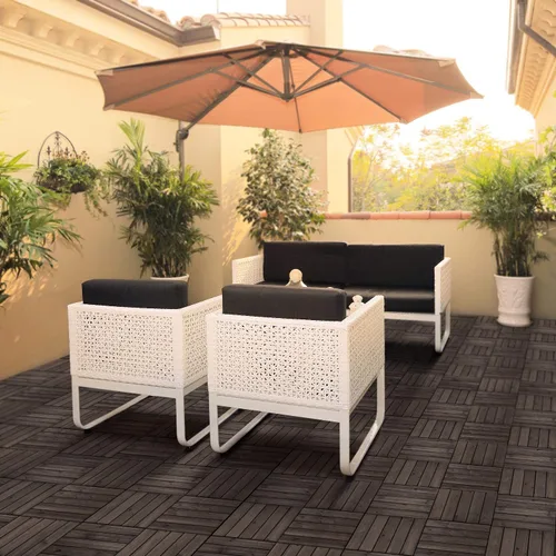 Vista 3 de Yaheetech 44 baldosas de madera de 12 x 12 pulgadas entrelazadas para patio, jardín, balcón, revestimiento de suelo al aire libre para camino junto