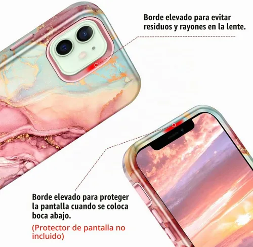 Vista 4 de Btscase para iPhone 12/iPhone 12 Pro, funda resistente de tres capas de mármol a prueba de golpes, cuerpo completo, PC duro + parachoques de TPU