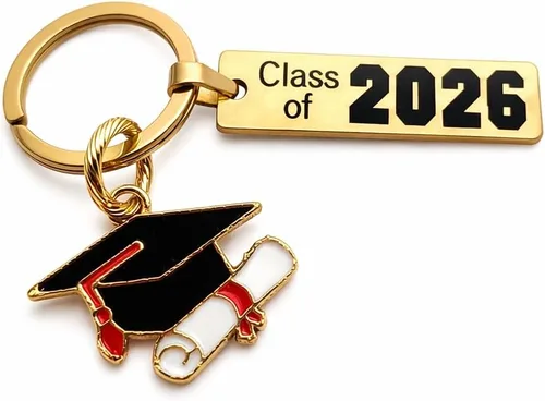 Vista 6 de Llavero de graduación grabado de oro con año de graduados