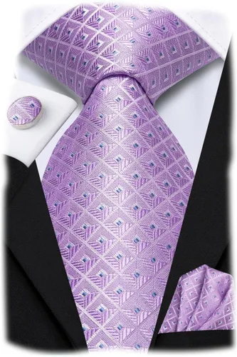 Vista 83 de Hi-Tie Corbata clásica de cachemira para hombre con pañuelo y gemelos a cuadros