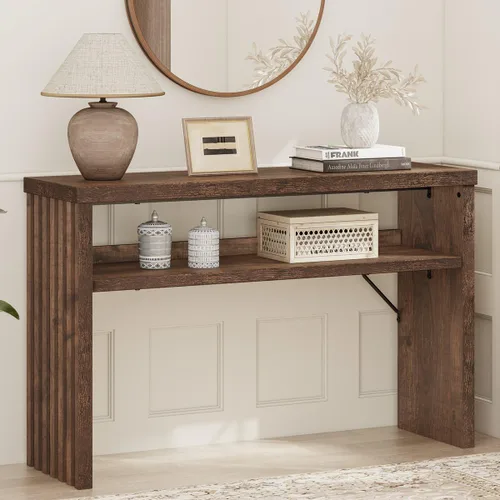 Vista 13 de BON AUGURE Mesa consola de madera para entrada, mesa de entrada de 47 pulgadas con almacenamiento, mesas de sofá estrechas con cajones, modernas