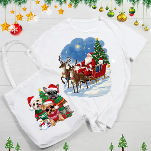 Vista 3 de Calcomanías de Vinilo de Transferencia Navideñas para Planchar, Pegatinas de Transferencia de Calor de Navidad con Patrones de Papá Noel, Renos