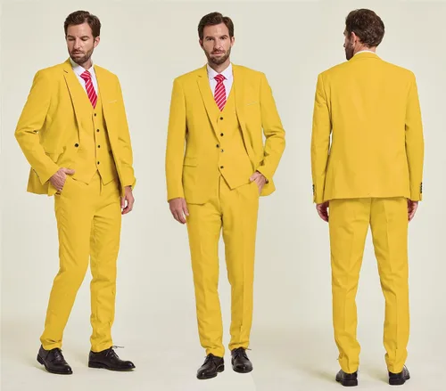 Vista 4 de MY'S - Conjunto de traje ajustado de 3 piezas con chaqueta con un botón, chaleco, corbata y pantalones
