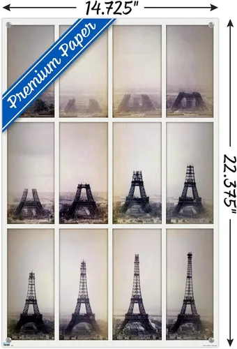 Vista 3 de Póster de pared de lapso de tiempo de construcción de la torre Eiffel con pasadores
