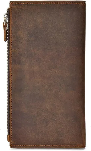 Vista 4 de HEPIDEM - Funda de piel auténtica para hombre con bolsillo con cremallera color marrón