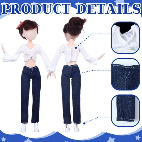 Vista 4 de Geyoga 14 piezas de ropa de muñeca de primavera y accesorios para muñecas de 11.5 pulgadas, accesorios de muñeca de mezclilla, algodón, tela