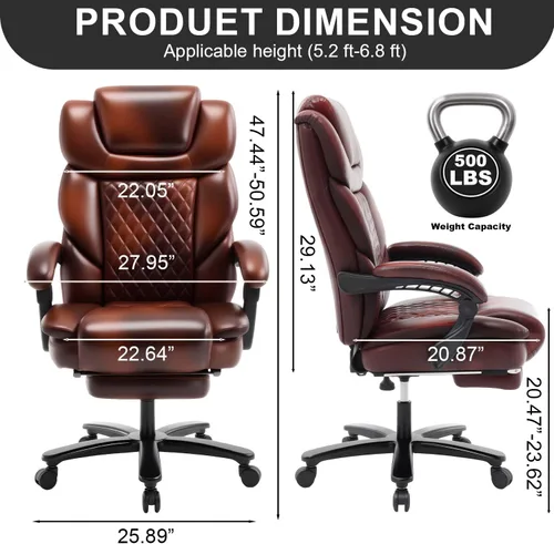 Vista 2 de Sillas reclinables grandes y altas, silla ergonómica de escritorio de Negro marrón