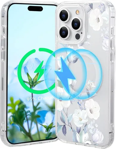 Vista 63 de Funda magnética de flores para iPhone 15 [compatible con MagSafe] Bonito patrón floral transparente a prueba de golpes