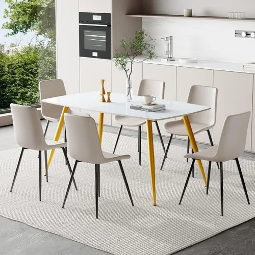 Vista 59 de Juego de 4 mesas de comedor negras para mesa de comedor de 4,50 pulgadas para 4, sillas de cocina de piedra sinterizada, fácil de montar, adecuado