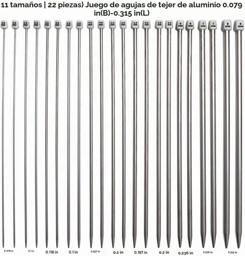 Vista 2 de Mdoker Juego de agujas de tejer de aluminio con estuche, 22 agujas de tejer rectas de un solo punto, agujas de suéter de 13.5 pulgadas de longitud