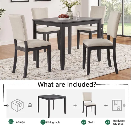 Vista 7 de Harper & Bright Designs Juego moderno de mesa de comedor de 5 piezas de madera para 4 - Mesa de cocina cuadrada pequeña de 34.5" y sillas