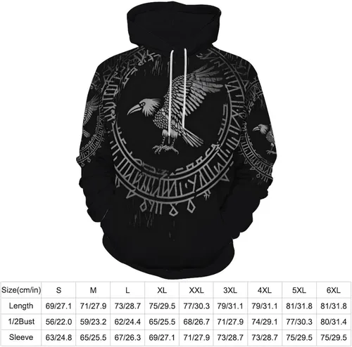 Vista 2 de ENLACHIC Sudadera con capucha con estampado digital 3D de tatuaje vikingo para hombre